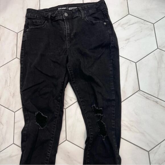 Old Navy Mid-rise Distressed Black Rockstar Jeans Size 10 - Picture 5 of 8